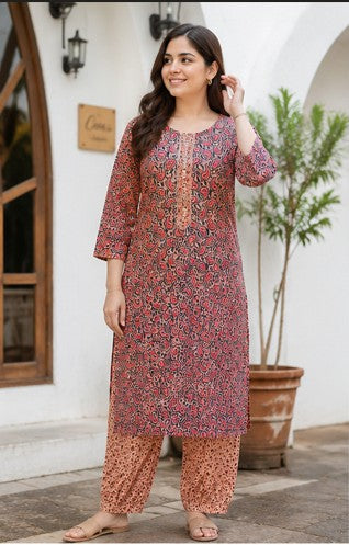 Red Black Printed Easy to Maintain A-line Coord set