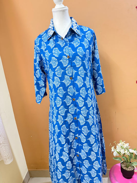 Royal Blue Printed Easy to Maintain A-line Coord set