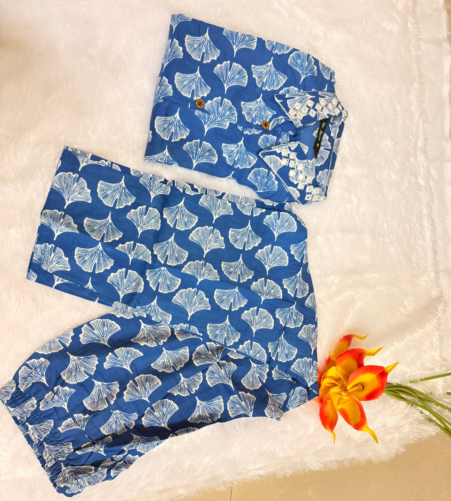 Royal Blue Printed Easy to Maintain A-line Coord set
