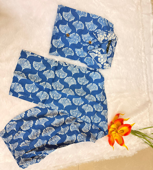 Royal Blue Printed Easy to Maintain A-line Coord set