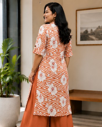 Printed co-ord set - Rust Orange and White