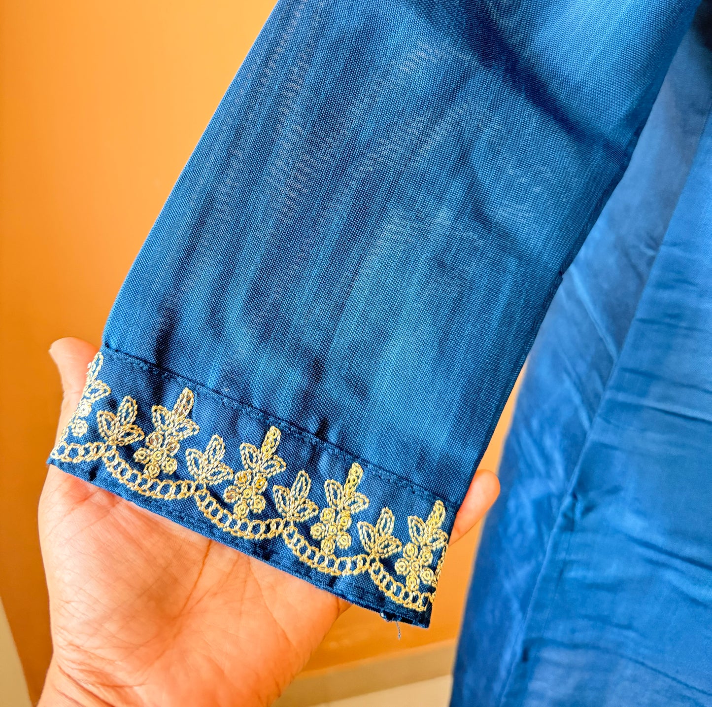 Teal Blue soft bamboo cotton Kurti, Pant, Dupatta set
