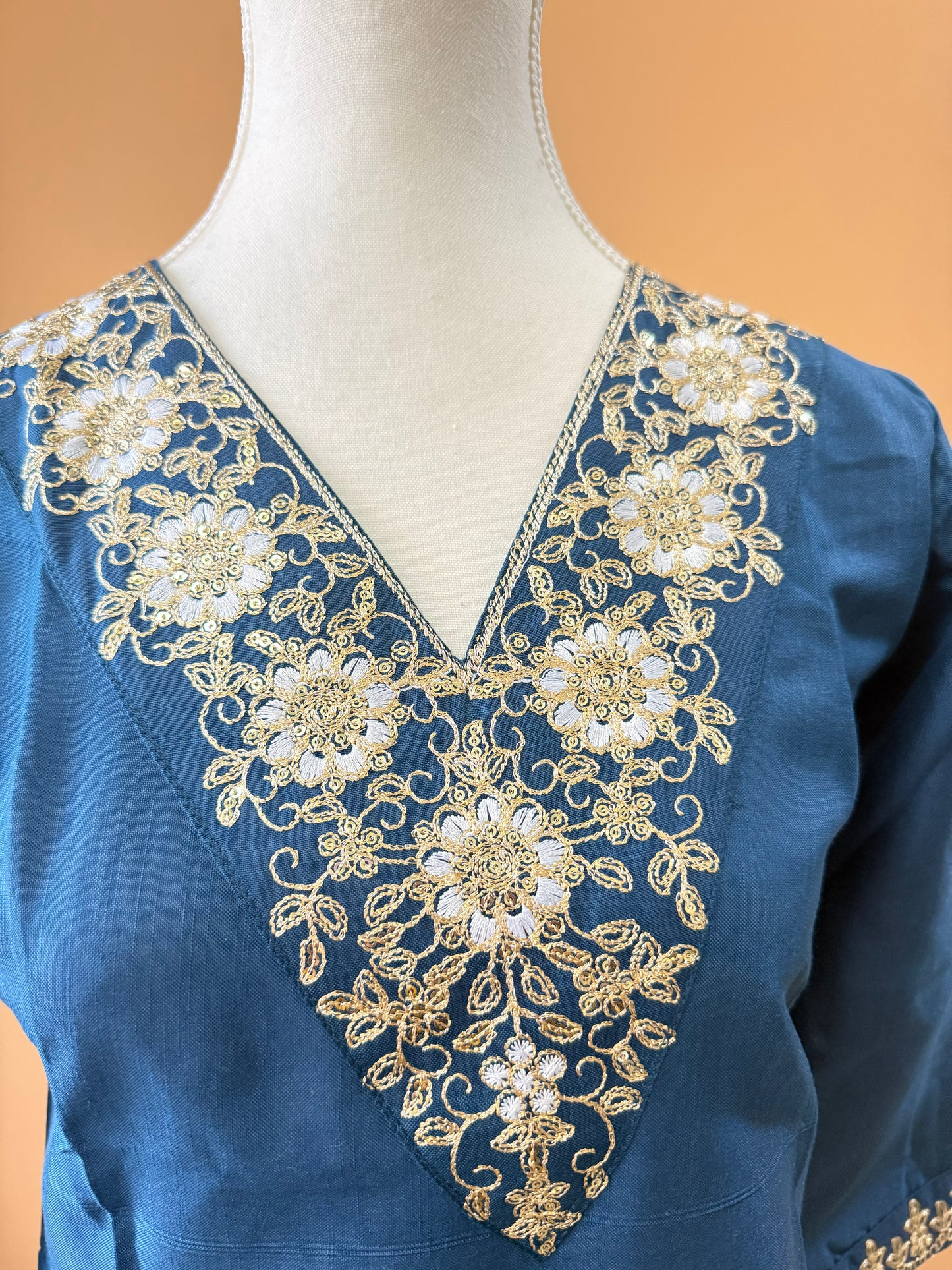 Teal Blue soft bamboo cotton Kurti, Pant, Dupatta set