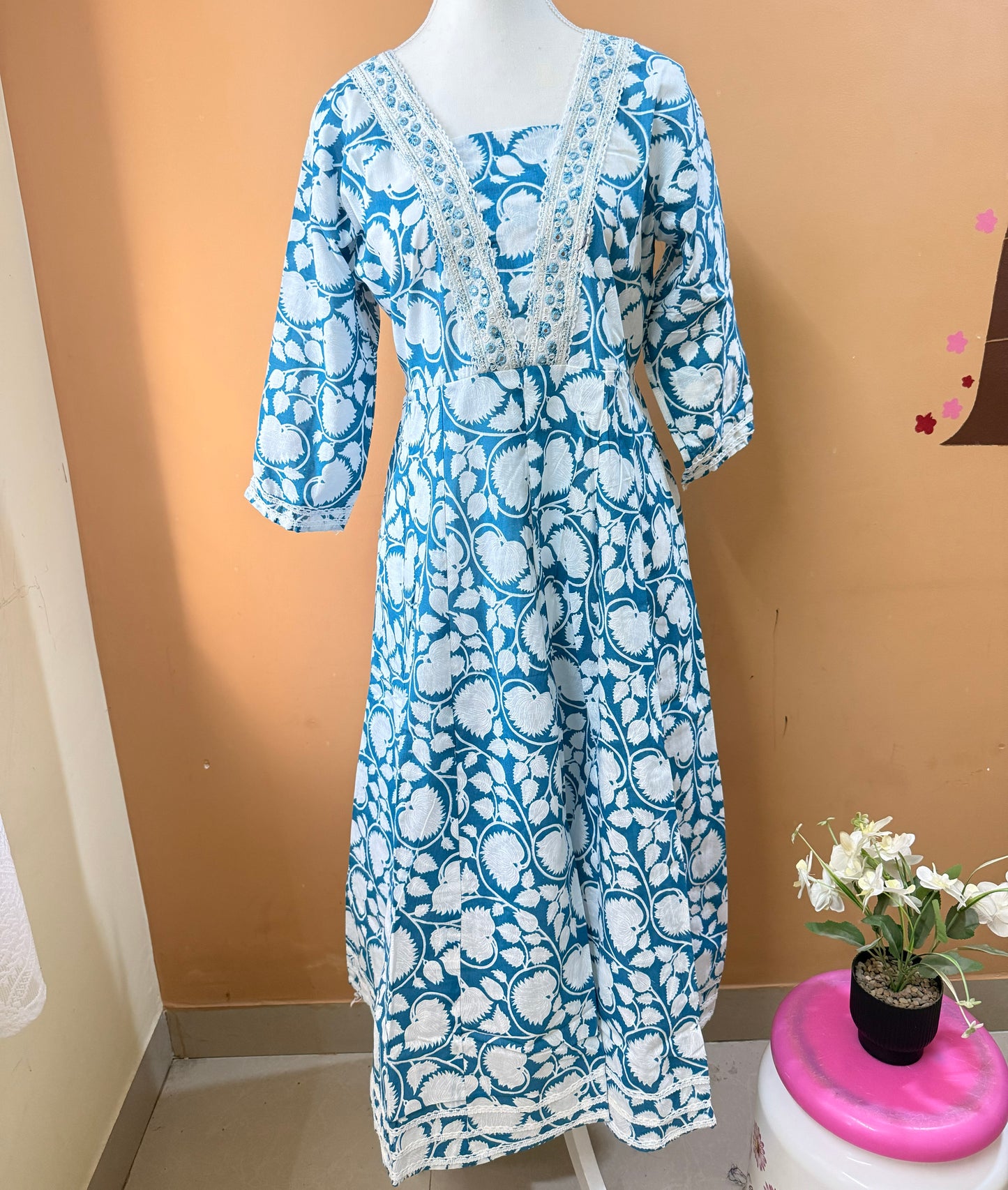 TealBlue Premium Cotton Printed Kurti, Pant, Dupatta set