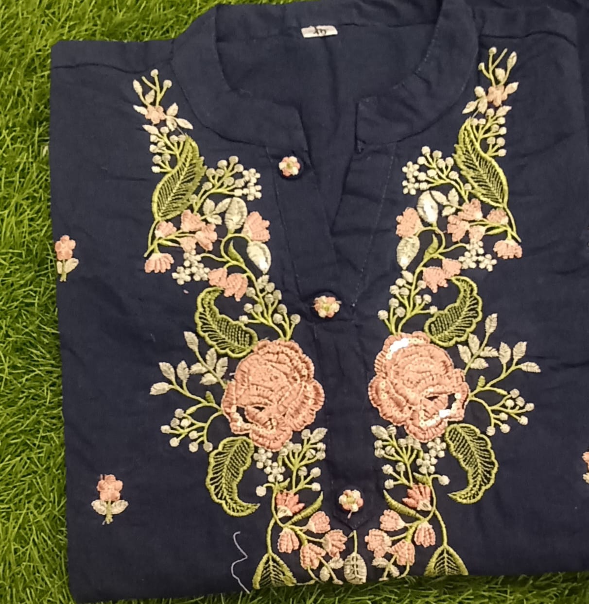 Navy Blue Elegant Embroidery Kurti, Pant, Dupatta Set