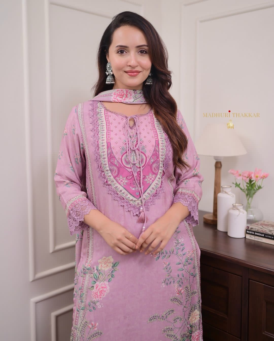 Baby Pink Premium Muslin Kurti, Pant and Dupatta set