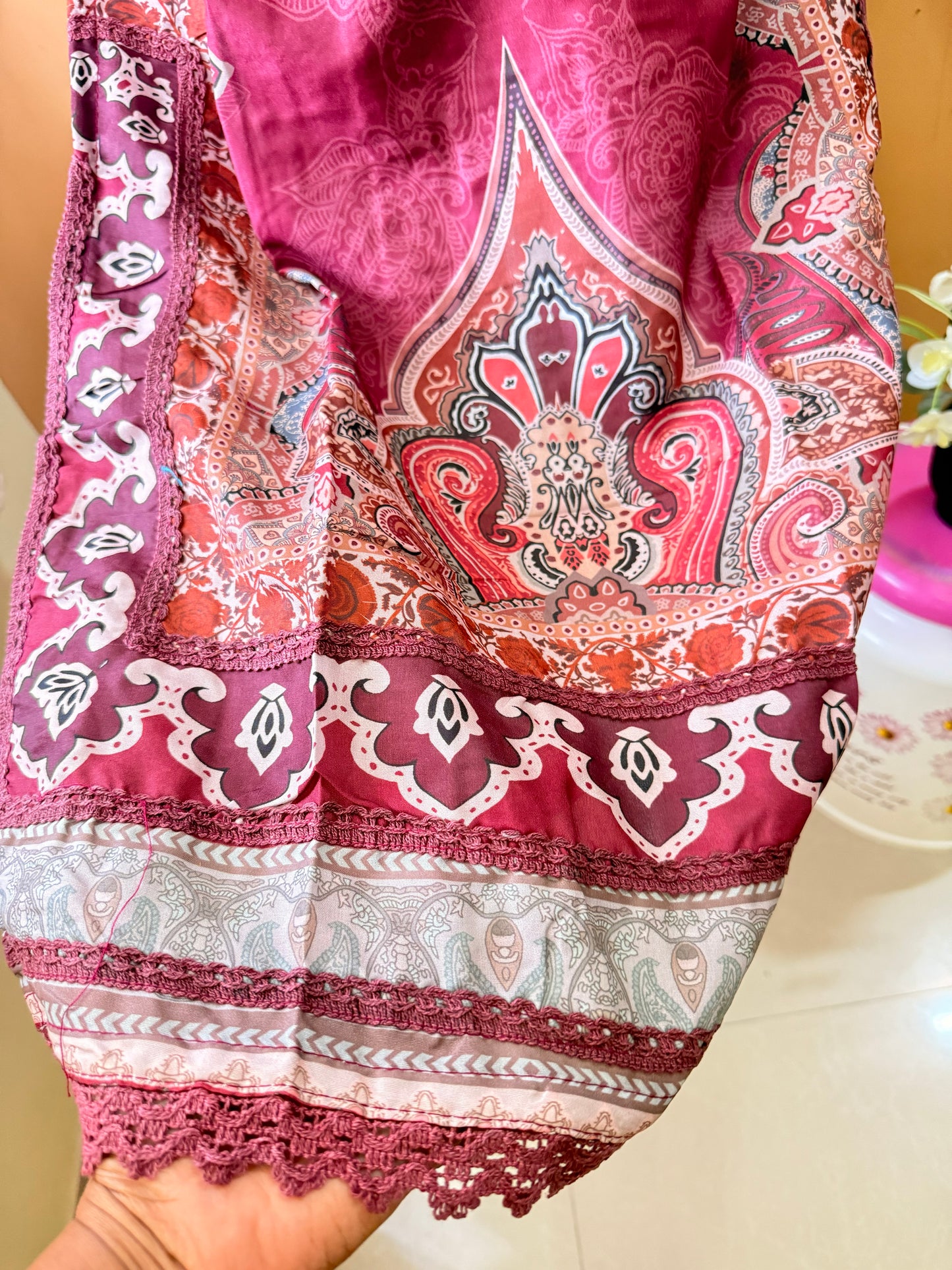 Wine Premium Muslin Kurti, Pant and Dupatta set