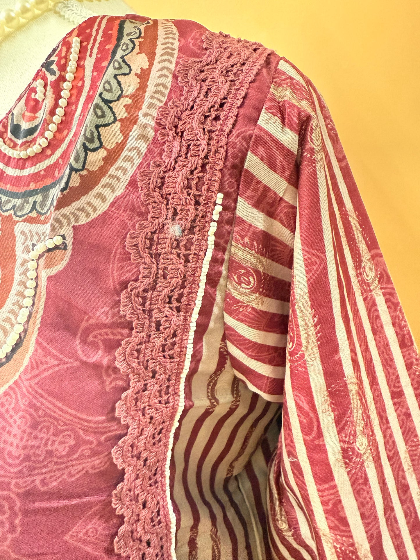 Wine Premium Muslin Kurti, Pant and Dupatta set