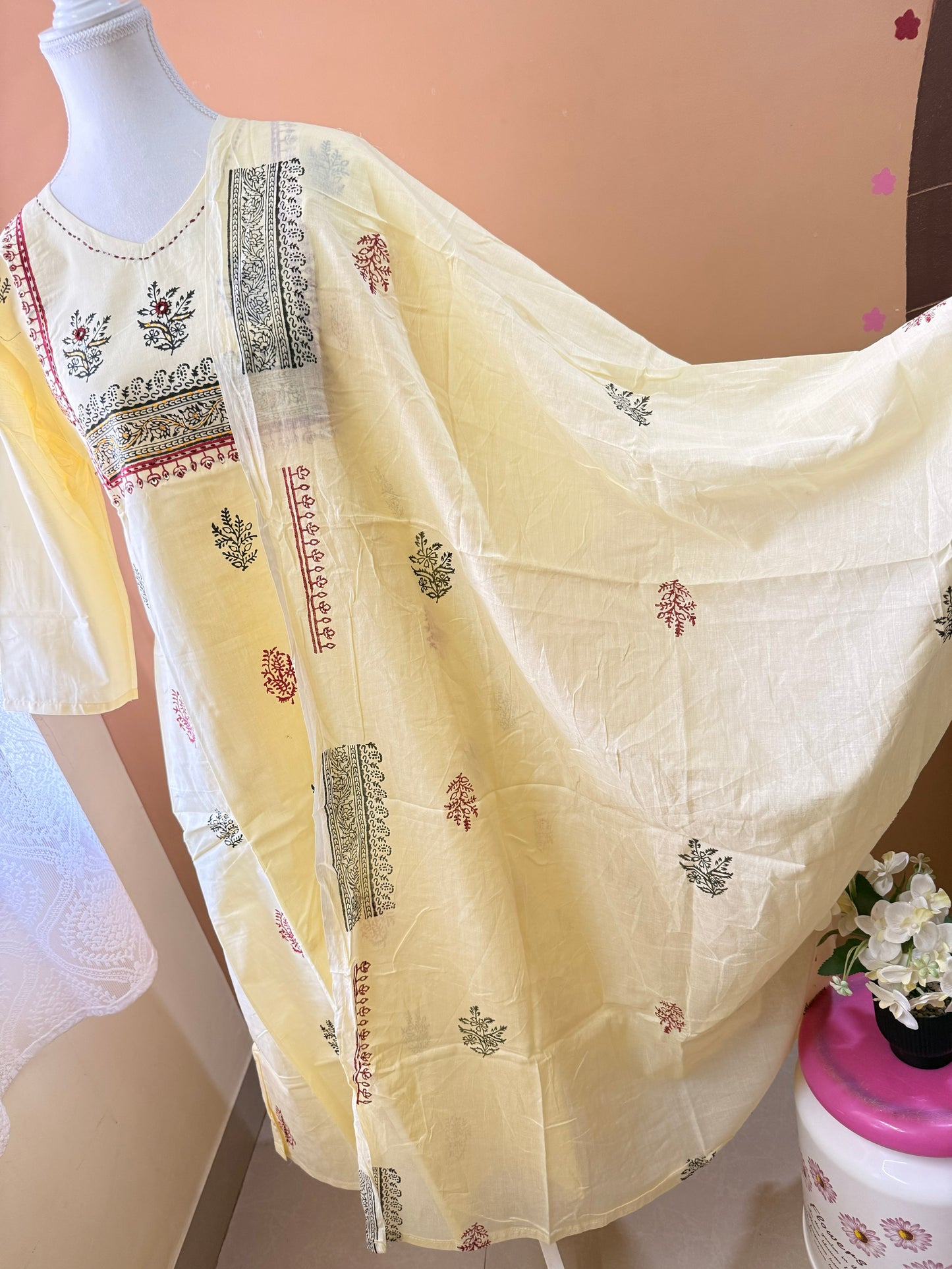 Yellow Premium Soft Mul Cotton Kurti Pant Dupatta set