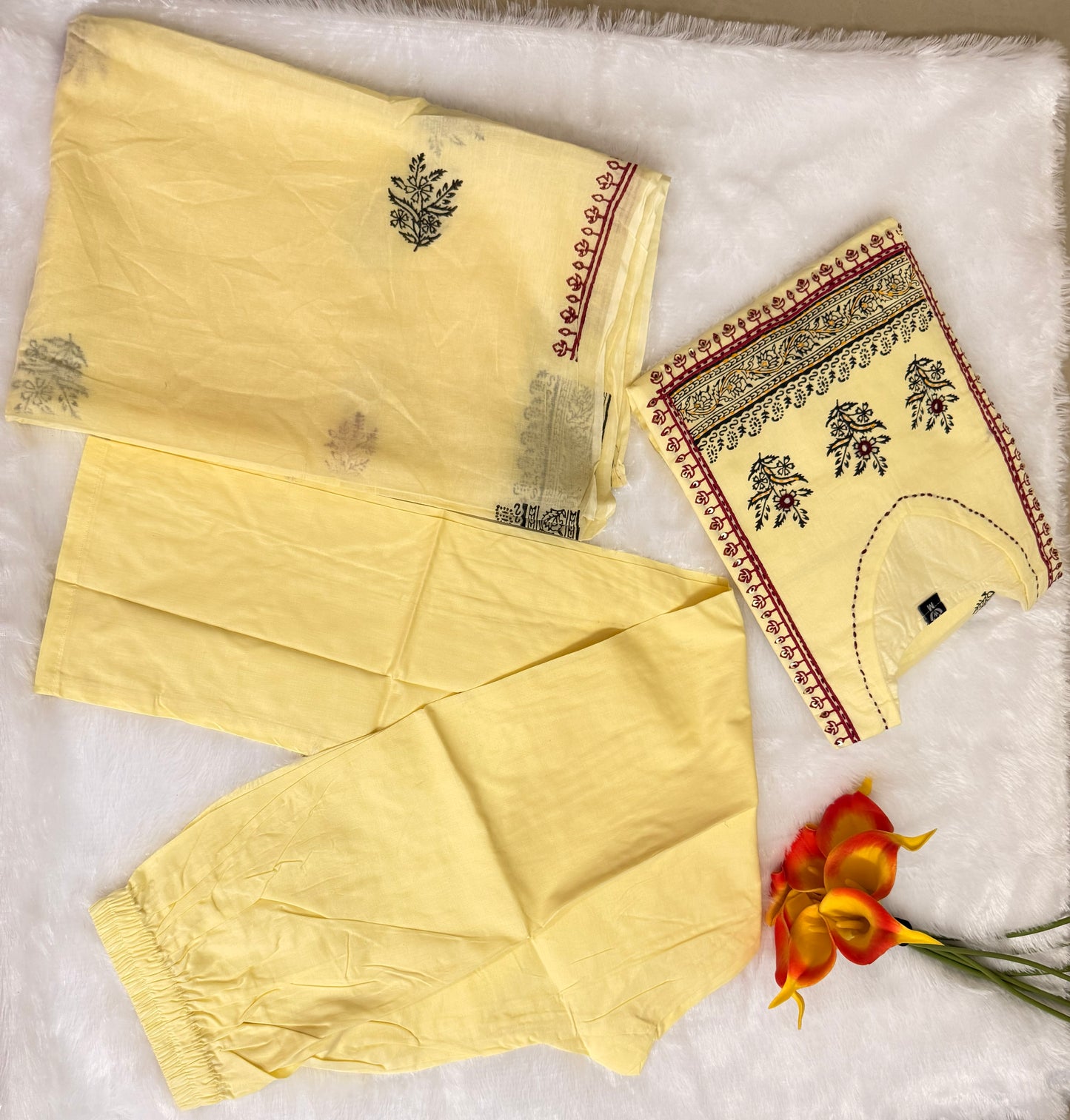 Yellow Premium Soft Mul Cotton Kurti Pant Dupatta set