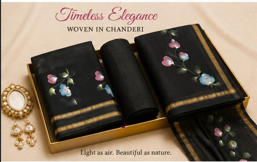 Black Chanderi Silk Dress Material