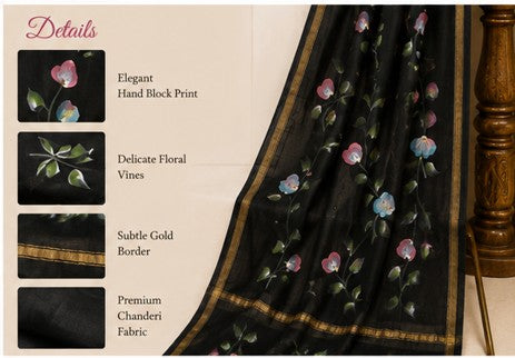 Black Chanderi Silk Dress Material