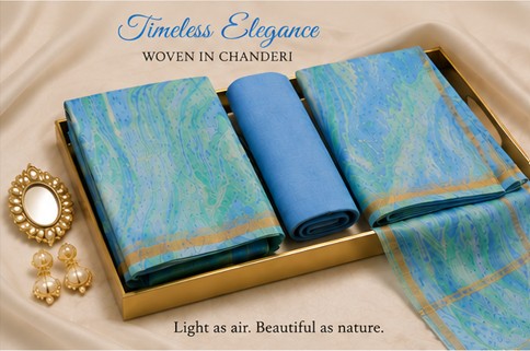 Blue Chanderi Silk Dress Material