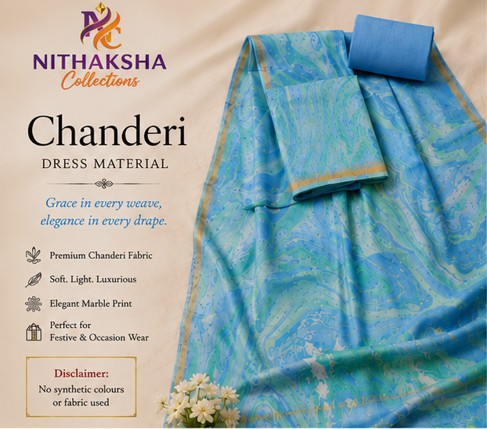 Blue Chanderi Silk Dress Material