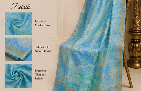 Blue Chanderi Silk Dress Material