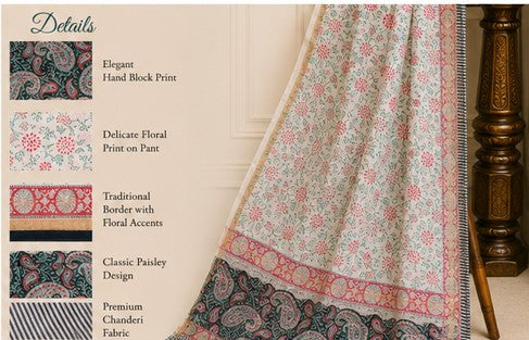 DarkGreen-MintGreen Chanderi Silk Dress Material