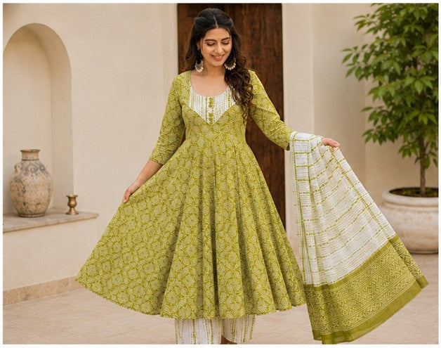 Green Anarkali 3 Piece Set