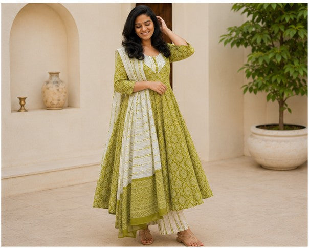 Green Anarkali 3 Piece Set