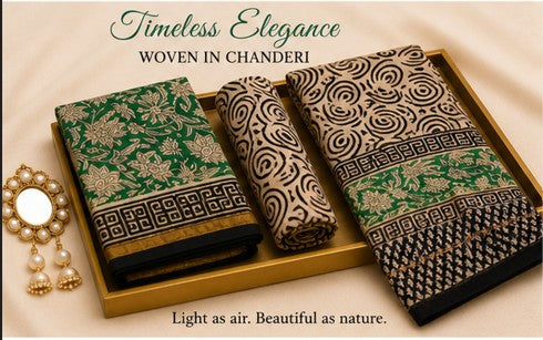 GreenBlack Chanderi Silk Dress Material