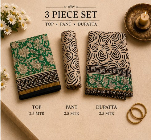 GreenBlack Chanderi Silk Dress Material