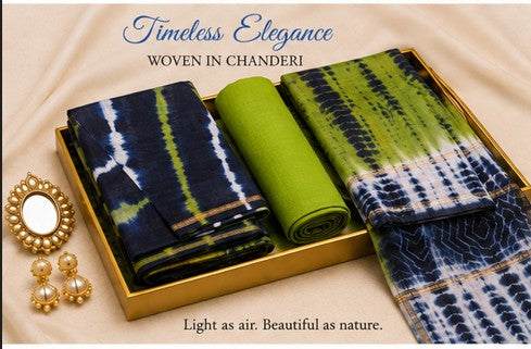 Green Chanderi Silk Dress Material