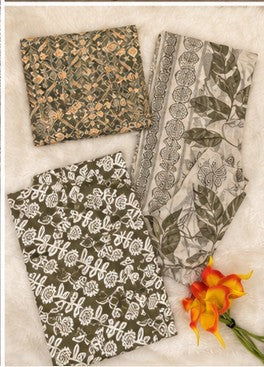 Olive Cotton FROCK Pattern Kurti Pant Dupatta set
