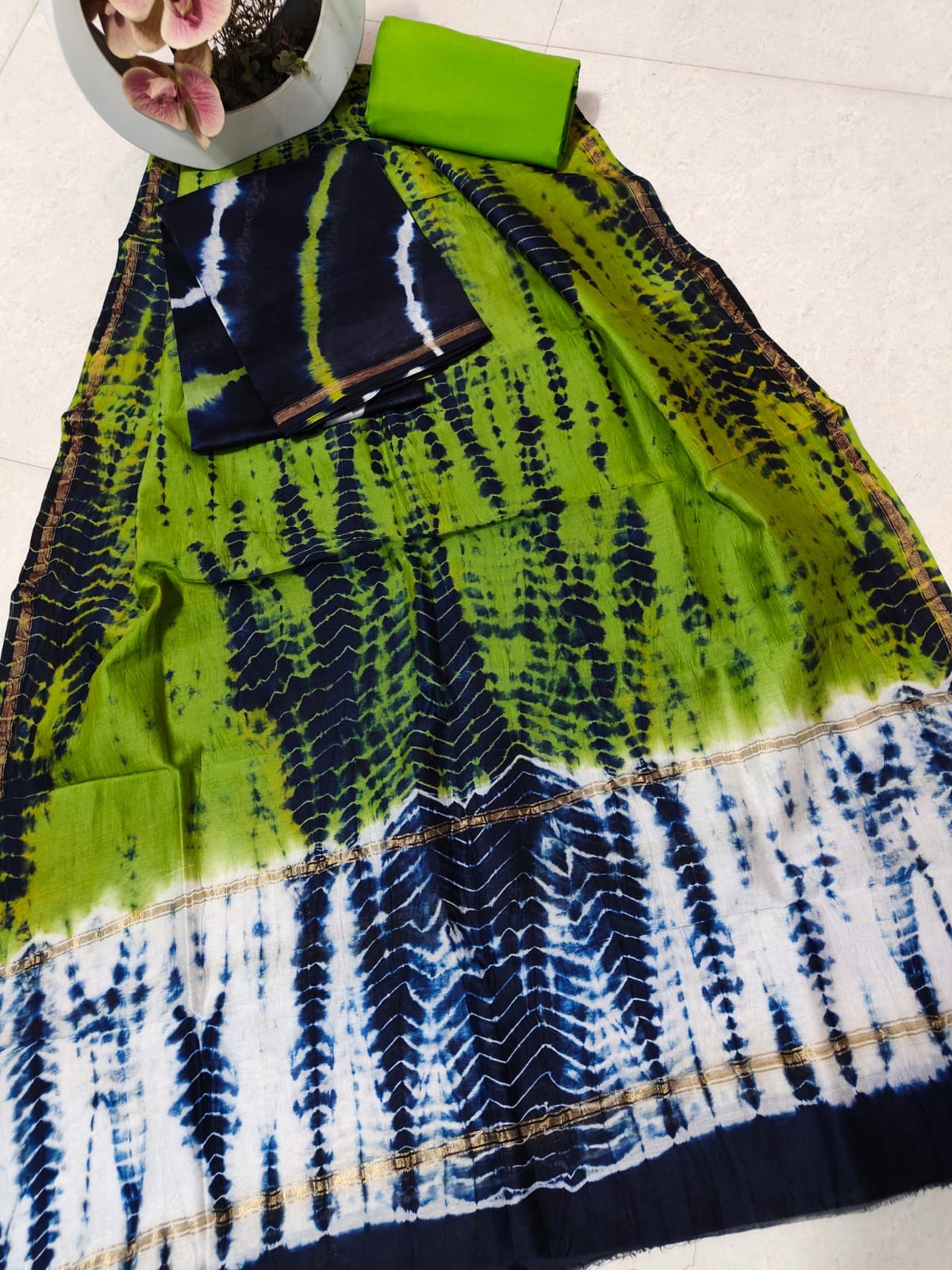Green Chanderi Silk Dress Material