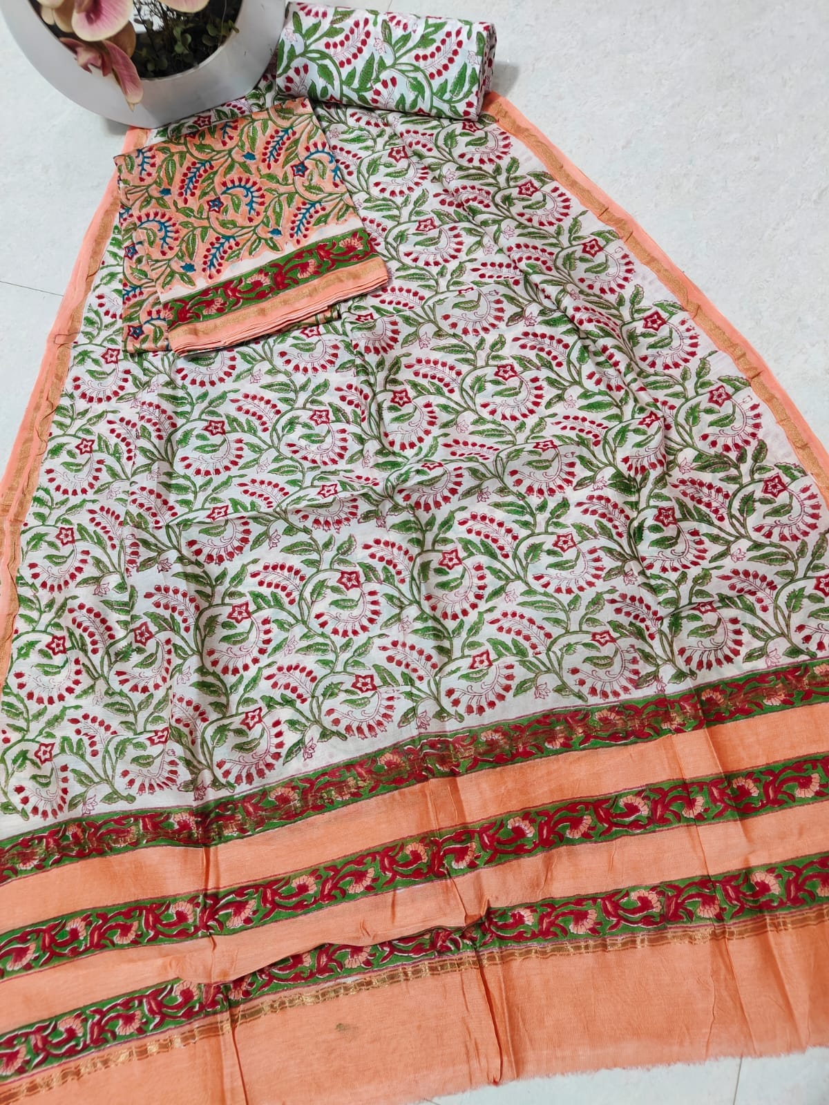 PeachRed Chanderi Silk Dress Material