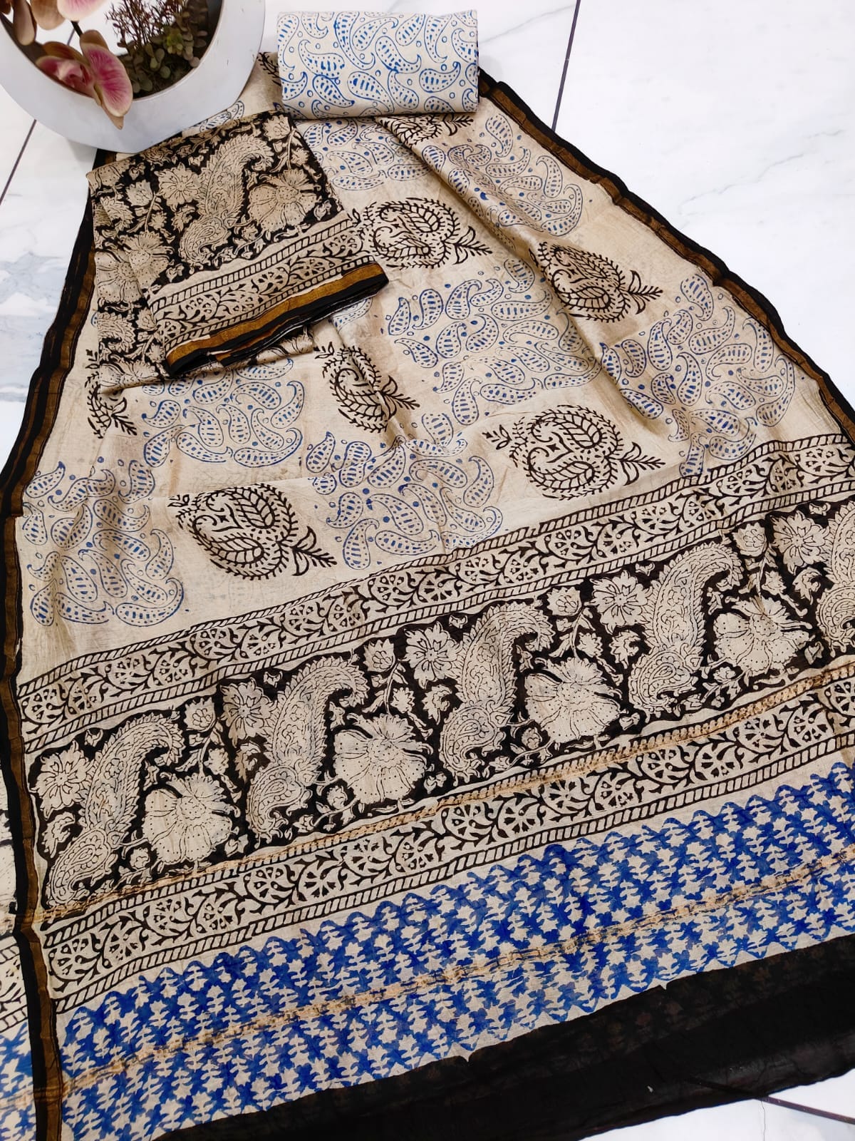 Beige Chanderi Silk Dress Material