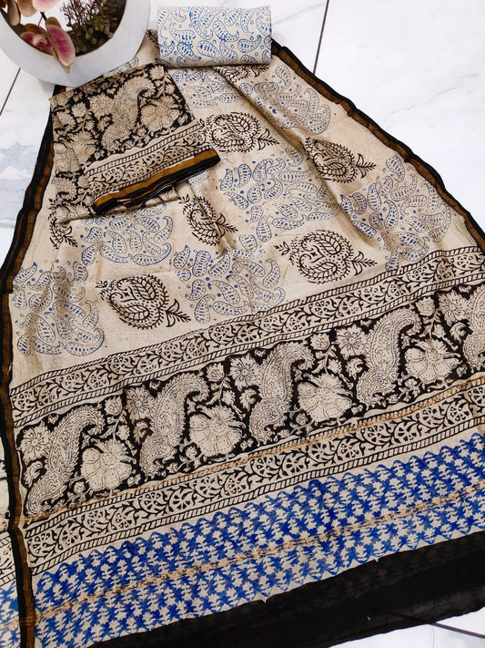 Beige Chanderi Silk Dress Material
