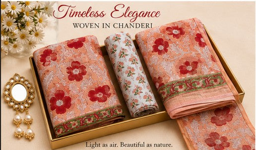 PeachRed Chanderi Silk Dress Material