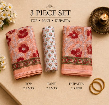 PeachRed Chanderi Silk Dress Material