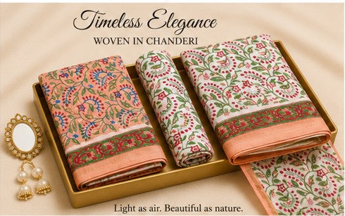 PeachRed Chanderi Silk Dress Material