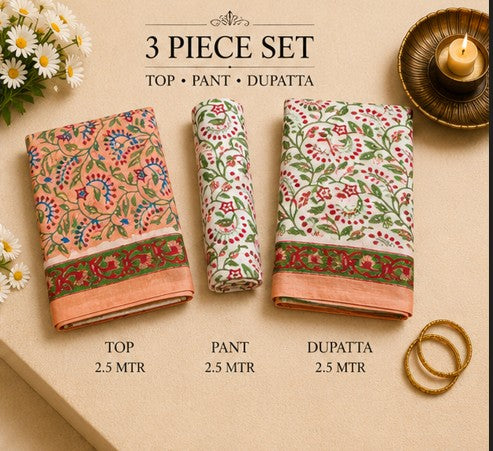 PeachRed Chanderi Silk Dress Material