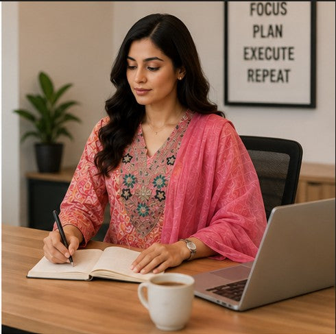 Pink Cotton FROCK Pattern Kurti Pant Dupatta set