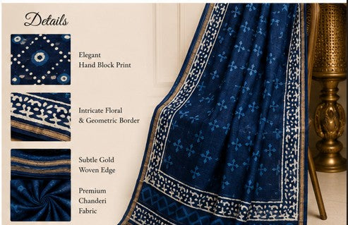 BlueWhite Chanderi Silk Dress Material