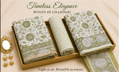 WhiteGreen Chanderi Silk Dress Material