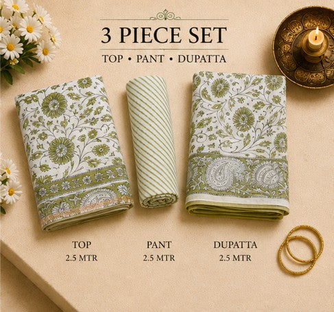 WhiteGreen Chanderi Silk Dress Material