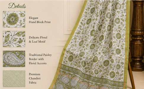 WhiteGreen Chanderi Silk Dress Material