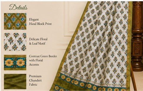 GreenBlueWhite Chanderi Silk Dress Material