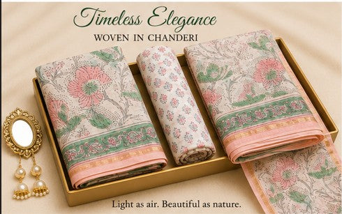 PinkGreen Chanderi Silk Dress Material