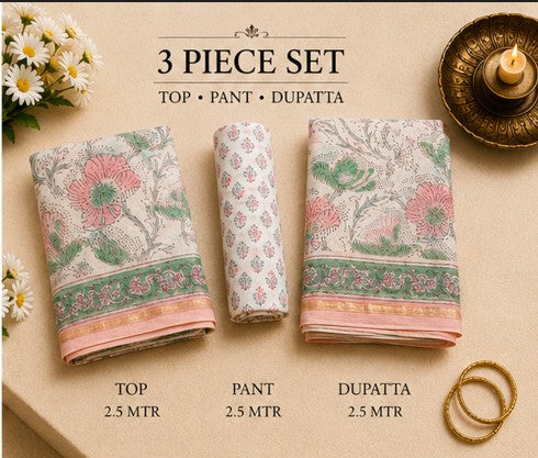 PinkGreen Chanderi Silk Dress Material
