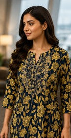 FLORAL Navy Blue Premium Cotton Short Coord Set