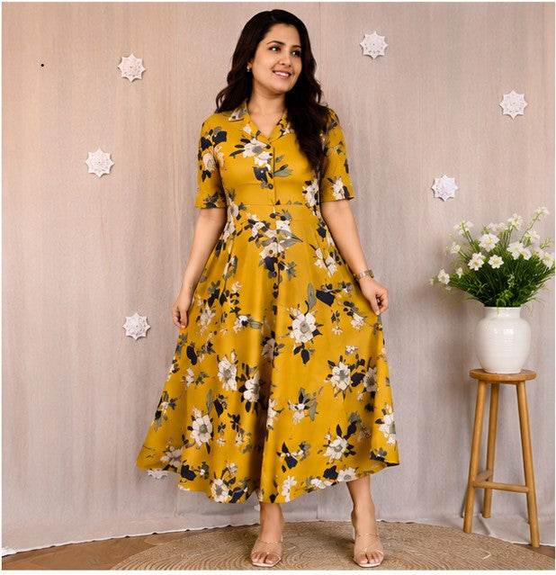 Soft Premium cotton Floral MIDI Yellow