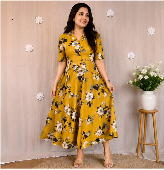 Soft Premium cotton Floral MIDI Yellow