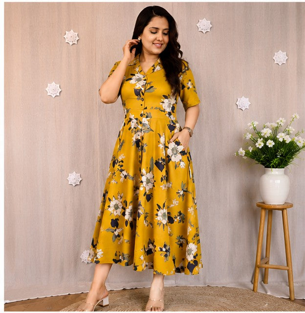 Soft Premium cotton Floral MIDI Yellow