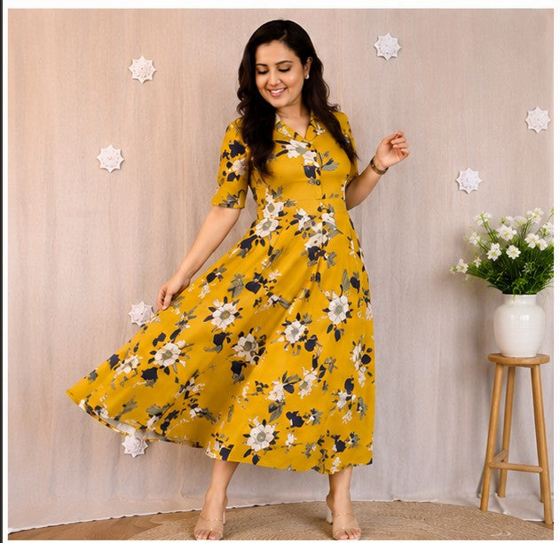 Soft Premium cotton Floral MIDI Yellow