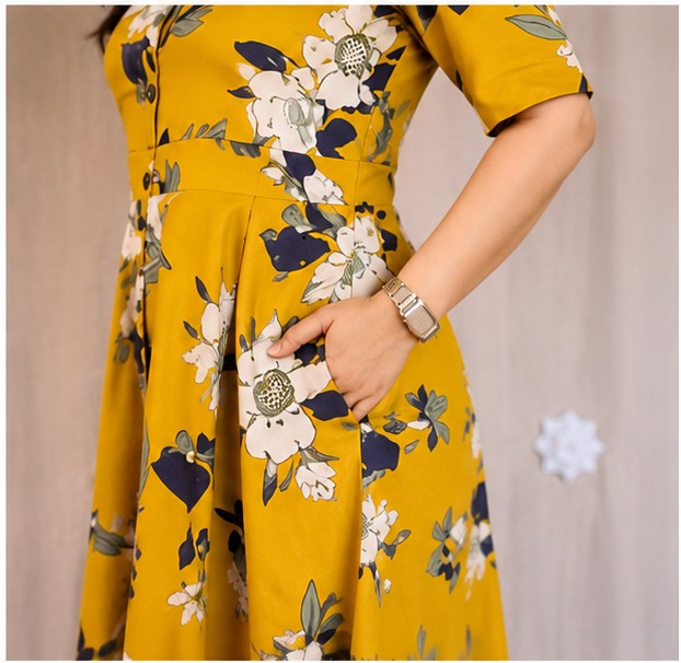 Soft Premium cotton Floral MIDI Yellow