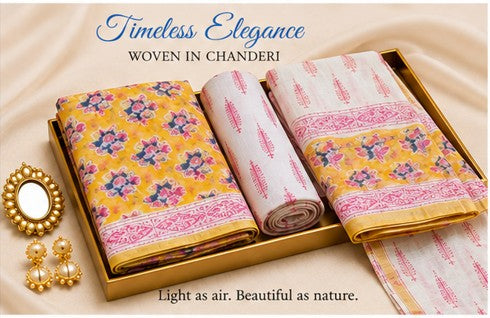 YellowPink Chanderi Silk Dress Material