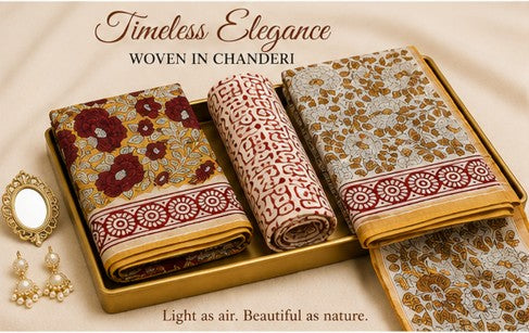 BeigeRed Chanderi Silk Dress Material